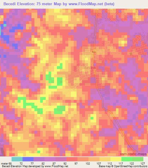 Becedi,Ivory Coast Elevation Map