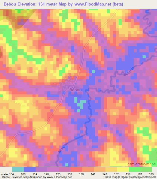 Bebou,Ivory Coast Elevation Map