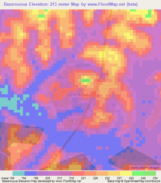 Bazerououa,Ivory Coast Elevation Map