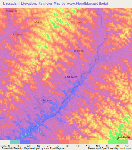 Bassadzin,Ivory Coast Elevation Map