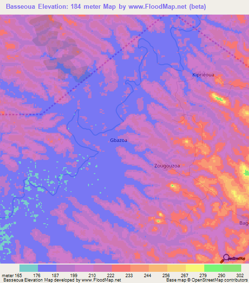 Basseoua,Ivory Coast Elevation Map