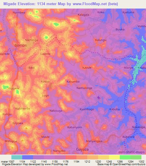 Migade,Uganda Elevation Map
