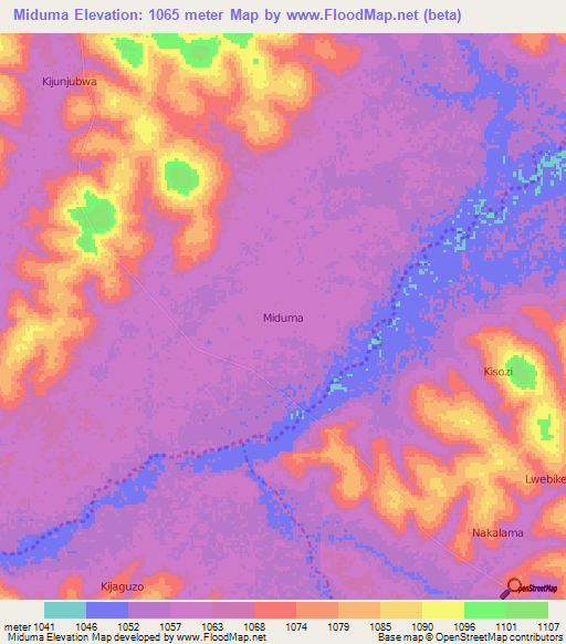 Miduma,Uganda Elevation Map