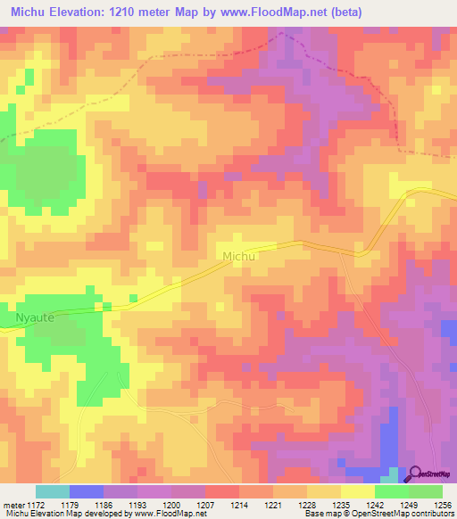 Michu,Uganda Elevation Map