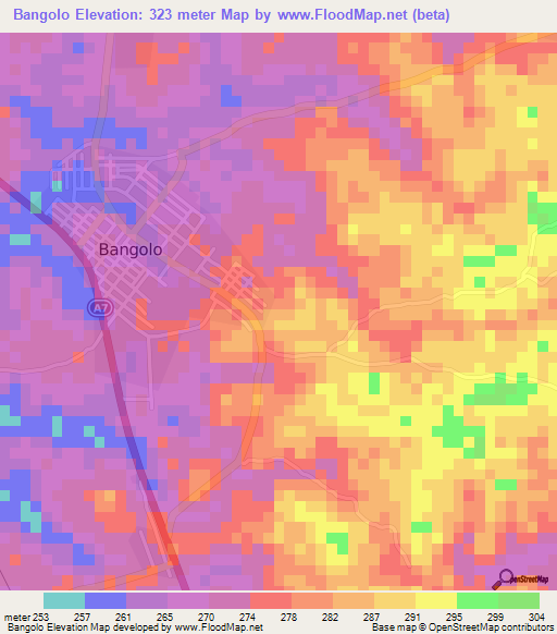 Bangolo,Ivory Coast Elevation Map