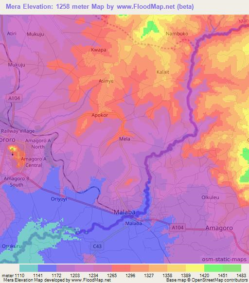 Mera,Uganda Elevation Map