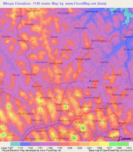 Mbuya,Uganda Elevation Map
