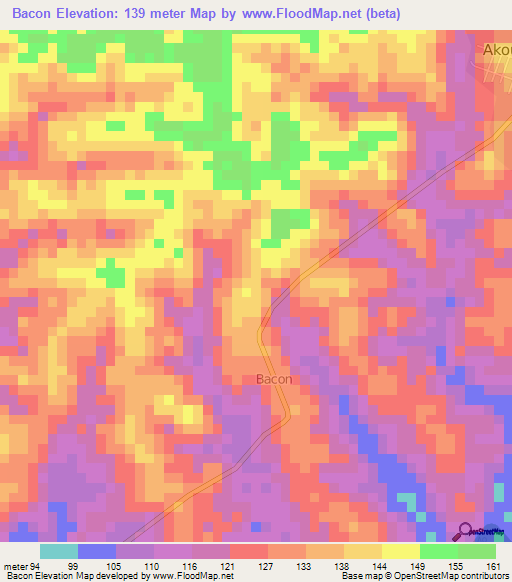 Bacon,Ivory Coast Elevation Map