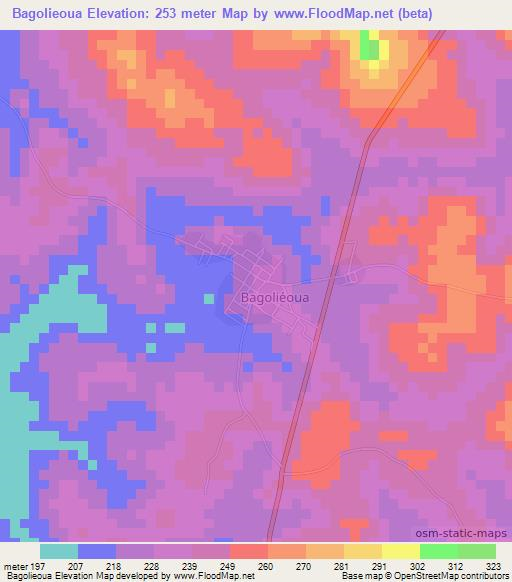 Bagolieoua,Ivory Coast Elevation Map
