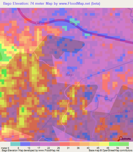 Bago,Ivory Coast Elevation Map