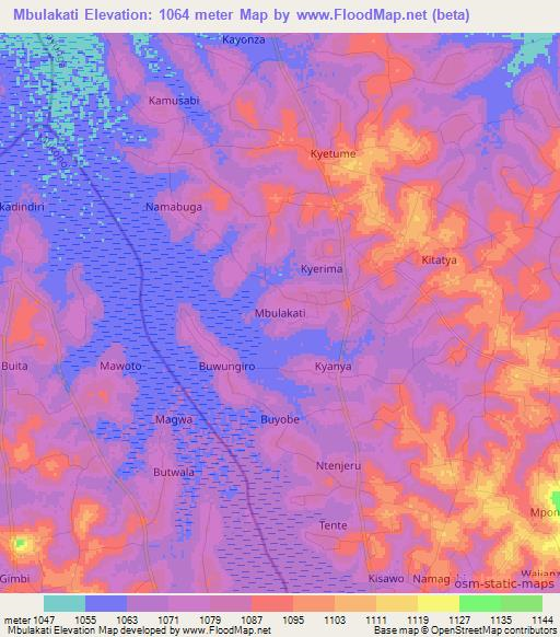 Mbulakati,Uganda Elevation Map