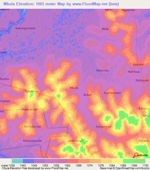 Mbula,Uganda Elevation Map