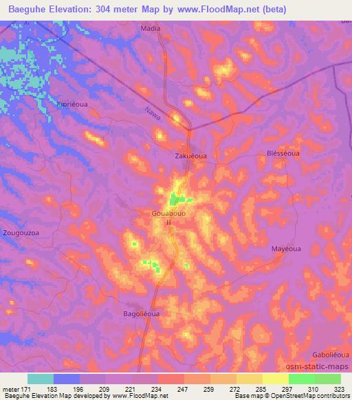 Baeguhe,Ivory Coast Elevation Map