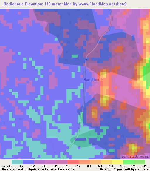 Badieboue,Ivory Coast Elevation Map
