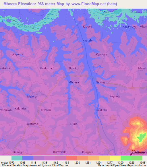 Mboera,Uganda Elevation Map