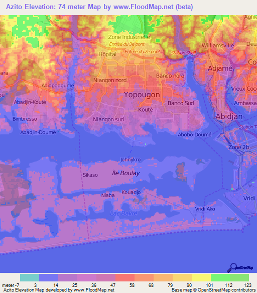 Azito,Ivory Coast Elevation Map