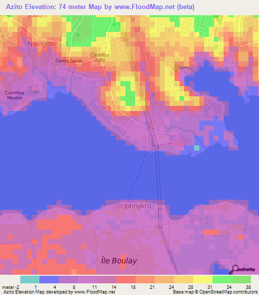 Azito,Ivory Coast Elevation Map