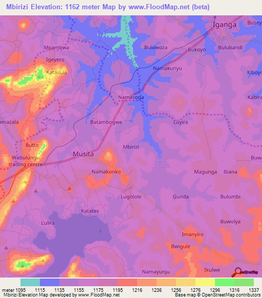 Mbirizi,Uganda Elevation Map