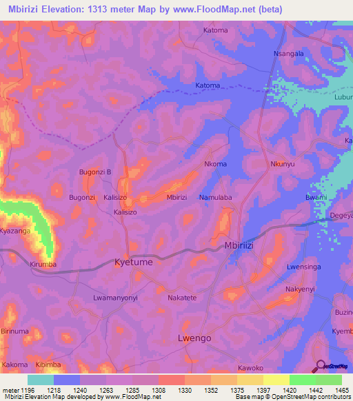 Mbirizi,Uganda Elevation Map