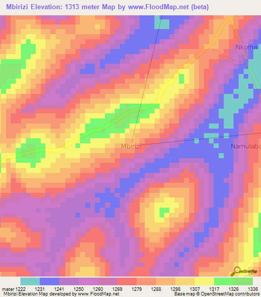 Mbirizi,Uganda Elevation Map