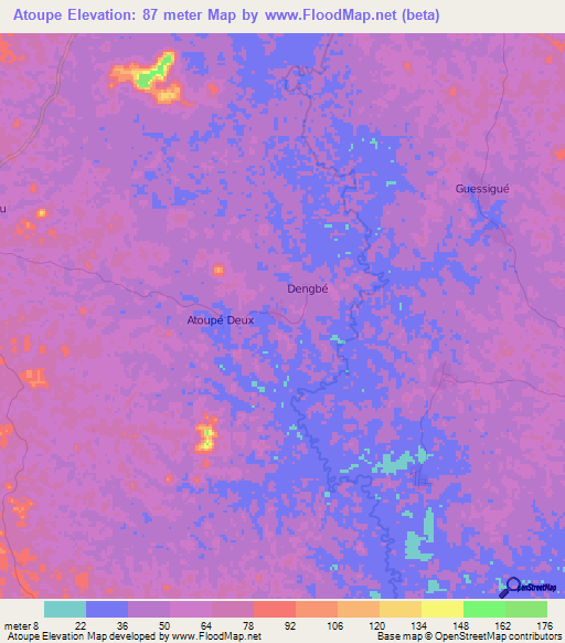 Atoupe,Ivory Coast Elevation Map