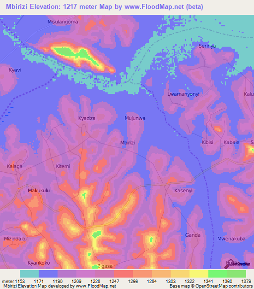 Mbirizi,Uganda Elevation Map