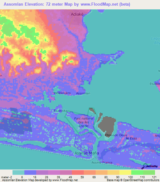 Assomlan,Ivory Coast Elevation Map