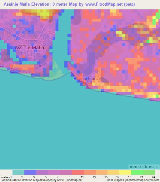 Assinie-Mafia,Ivory Coast Elevation Map
