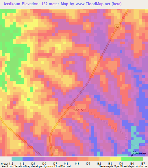 Assikoun,Ivory Coast Elevation Map