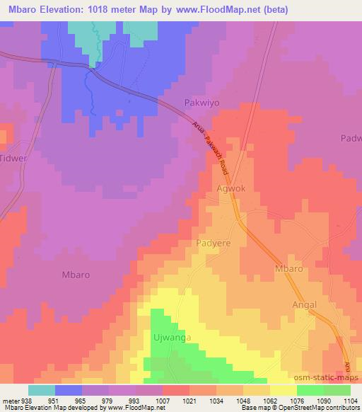 Mbaro,Uganda Elevation Map