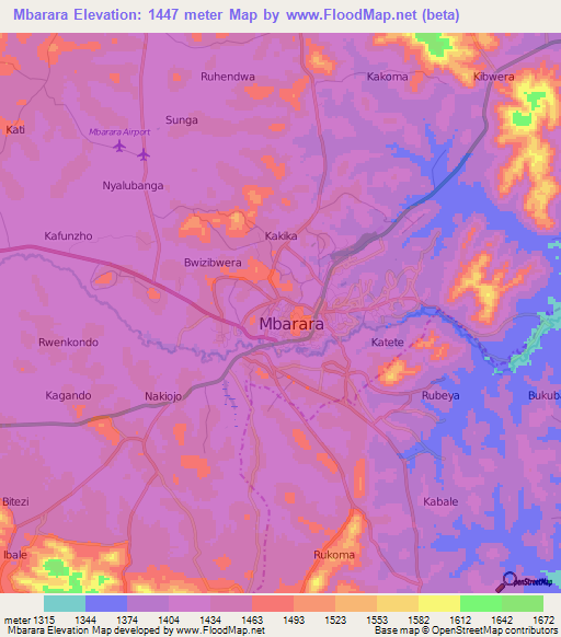 Mbarara,Uganda Elevation Map
