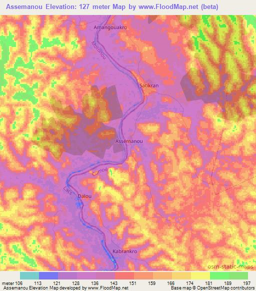 Assemanou,Ivory Coast Elevation Map