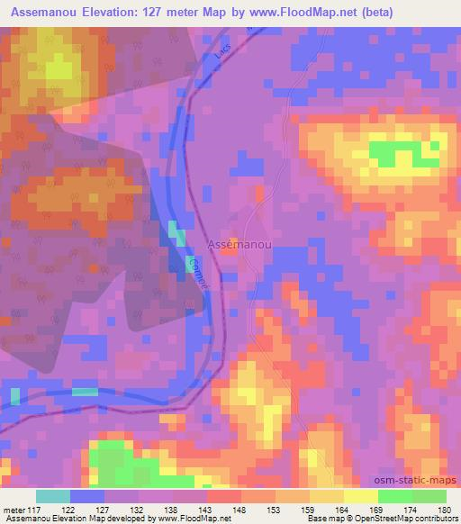 Assemanou,Ivory Coast Elevation Map