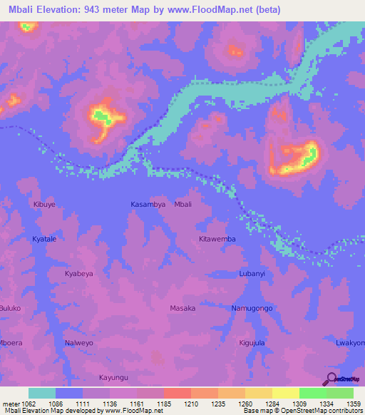 Mbali,Uganda Elevation Map