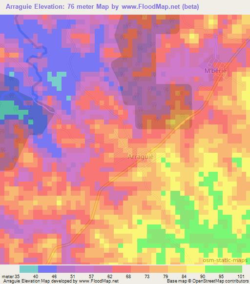 Arraguie,Ivory Coast Elevation Map