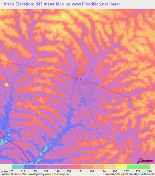Arrah,Ivory Coast Elevation Map