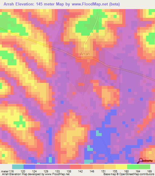 Arrah,Ivory Coast Elevation Map