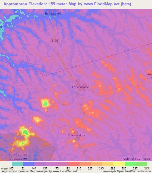 Apprompron,Ivory Coast Elevation Map