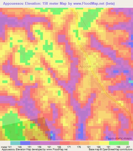 Appouessou,Ivory Coast Elevation Map