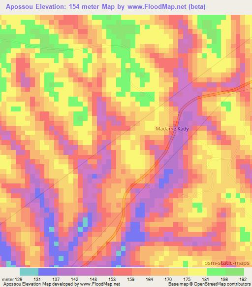 Apossou,Ivory Coast Elevation Map