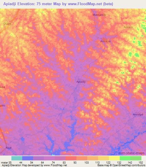 Apiadji,Ivory Coast Elevation Map
