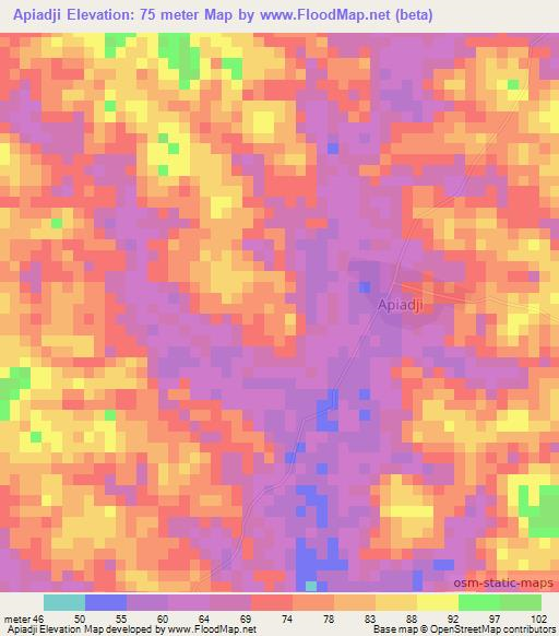 Apiadji,Ivory Coast Elevation Map