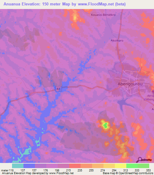 Anuanua,Ivory Coast Elevation Map