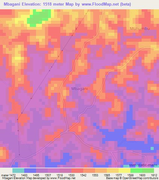 Mbagani,Uganda Elevation Map