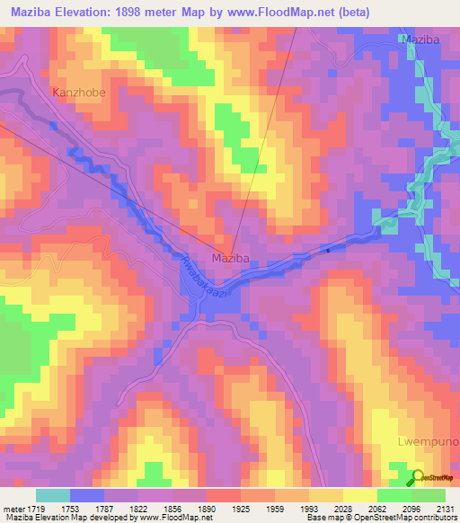 Maziba,Uganda Elevation Map