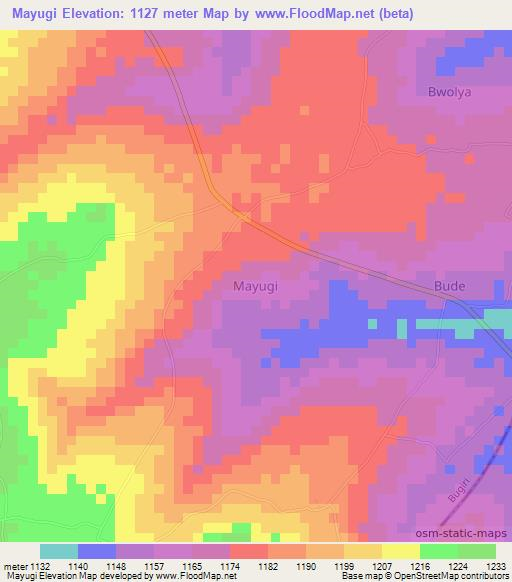 Mayugi,Uganda Elevation Map