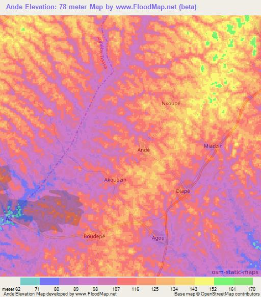 Ande,Ivory Coast Elevation Map
