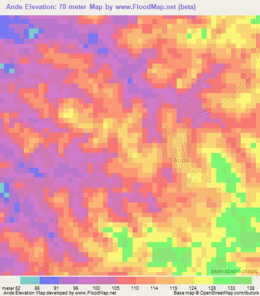 Ande,Ivory Coast Elevation Map