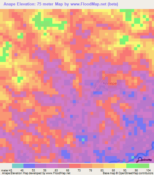 Anape,Ivory Coast Elevation Map