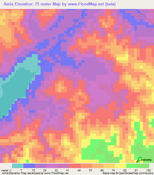 Amia,Ivory Coast Elevation Map